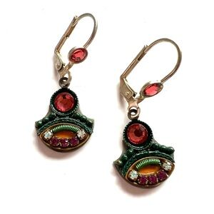 Handmade designer Chic Red and Green Drop Earrings Israel Jewish craft dangle